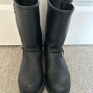 Men's Black Leather Buckle Engineer Boots